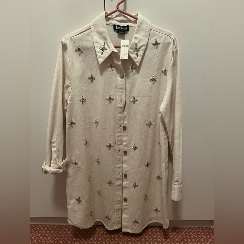 Anthropologie White Embellished Denim Dress